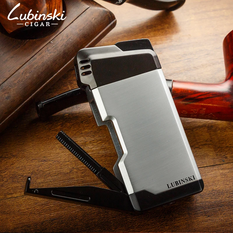 LUBINSKI Jet Fire Metal Cigar Cigarette Lighter Refillable Flame Tobacco Gift Box Set Smoking Tool Accessories | Дом и сад
