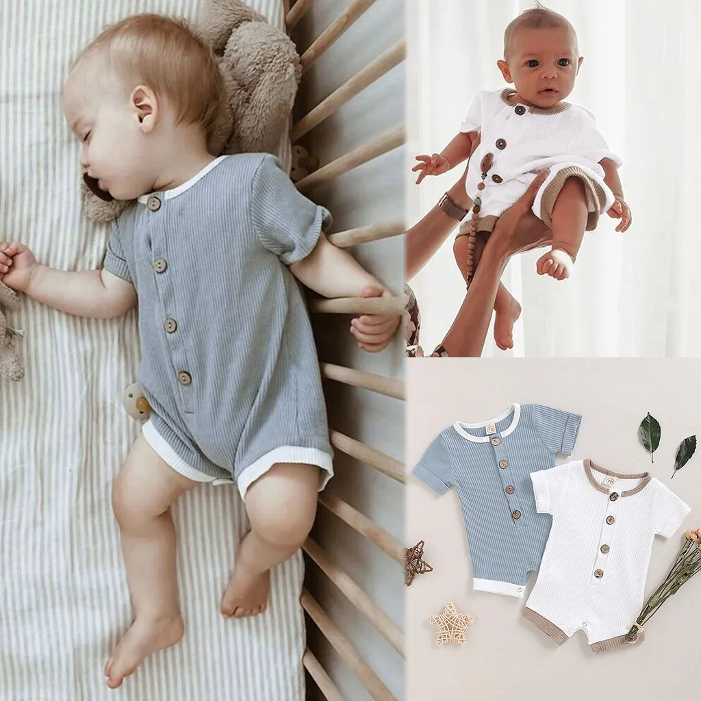 2019 г. Летний детский комбинезон для новорожденных мальчиков на кнопки девочек с