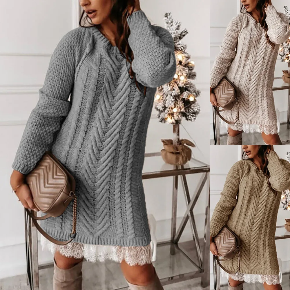 European And American Womens Clothing Autumn And Winter 2022 Warm Lace
Skirt Sweater Tassel Hip Wrap Skirt Sweater Dress