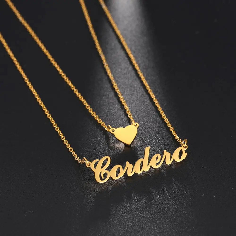 

My Shape Customized Name Necklace 2 Layer Heart Stainless Steel Custom Personalized Letter Pendant Choker Necklace Birthday Gift