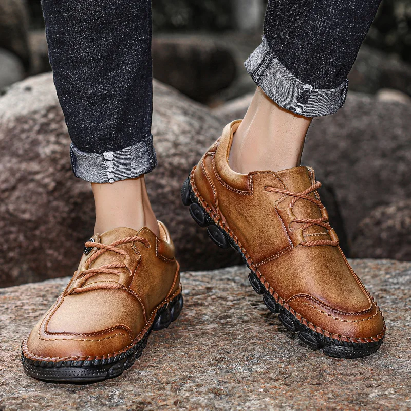 

Men Casual Shoes Men lace up Martins geuine Leather Shoes outdoor handamde sewing Work Shoes autumn Ankle Botas big size 48