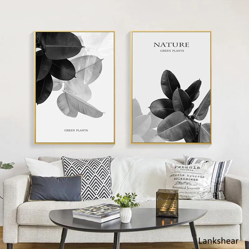 Print Nordic Poster Modern Canvas Wall Black And White Painting Small Fresh Leaves For Bedroom Living Room Home Decoration | Дом и сад