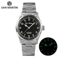 san martin 37mm pilot miyota 8215 military simple style men watch female endlinks automatic mechanical watches 20 bar luminous