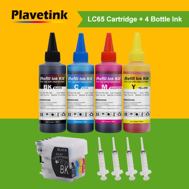 

Plavetink 400ml Printer Ink + LC11 LC16 LC38 LC61 LC67 LC980 LC990 LC1100 Dye Ink Cartridge For Brother LC 65 XL DCP-J140W 145C