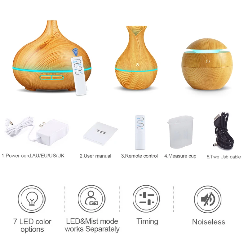 

KBAYBO aromatherapy air humidifier wood Aroma Essential Oil Diffuser Ultrasonic Humidifier Mist maker LED Night light For home