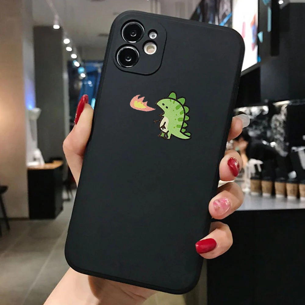 

PUNQZY Cute Dinosaur Animal Phone Case For iPhone 12 11 PRO MAX XR XS Max SE 2020 7s 8 PLUS Transparent Soft TPU Anti-Fall Cover