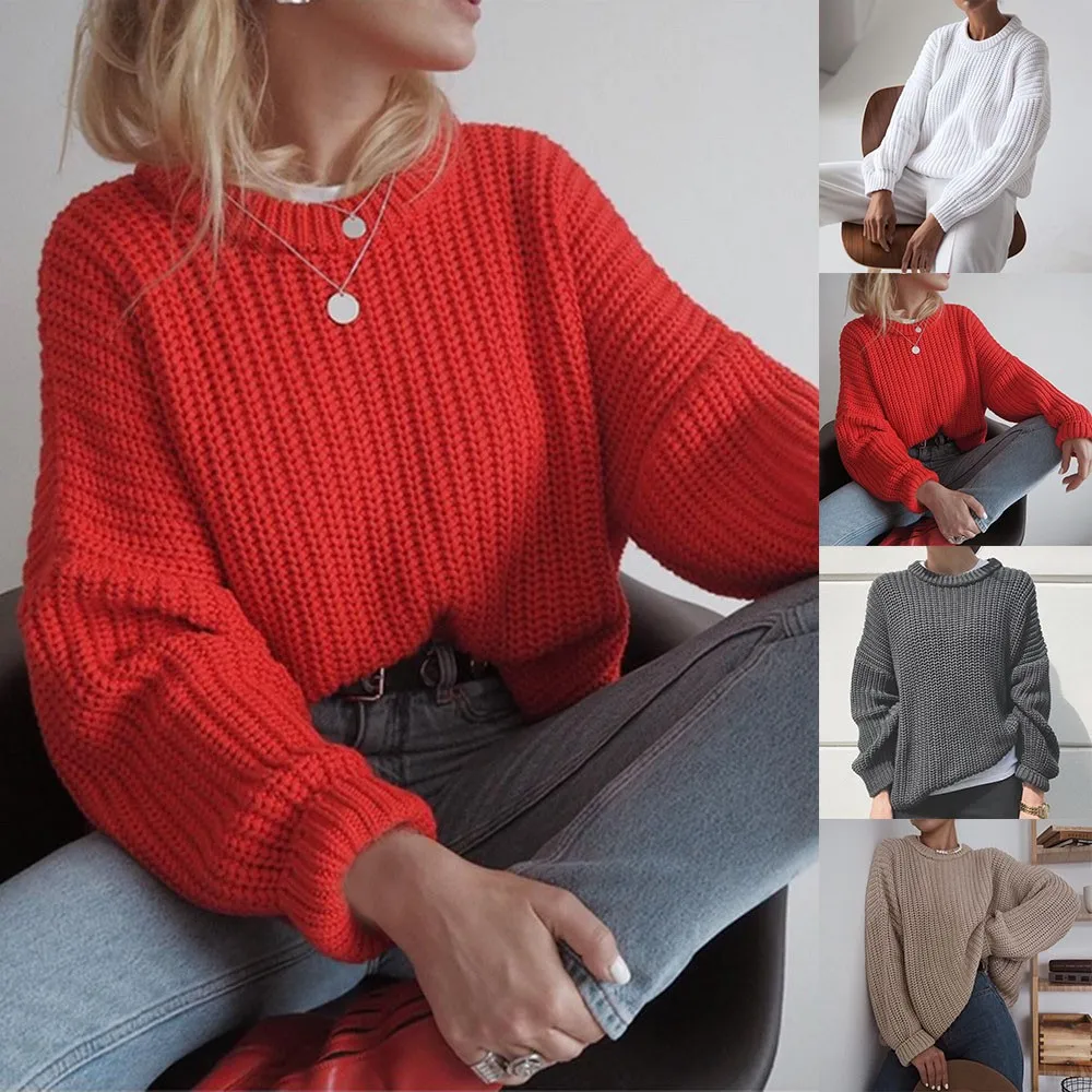 

Autumn Winter V Neck Sweater Women Solid Color Knitted Pullover Jumpers Casual Long Sleeve Lady Tops Oversize Sweaters Blouse