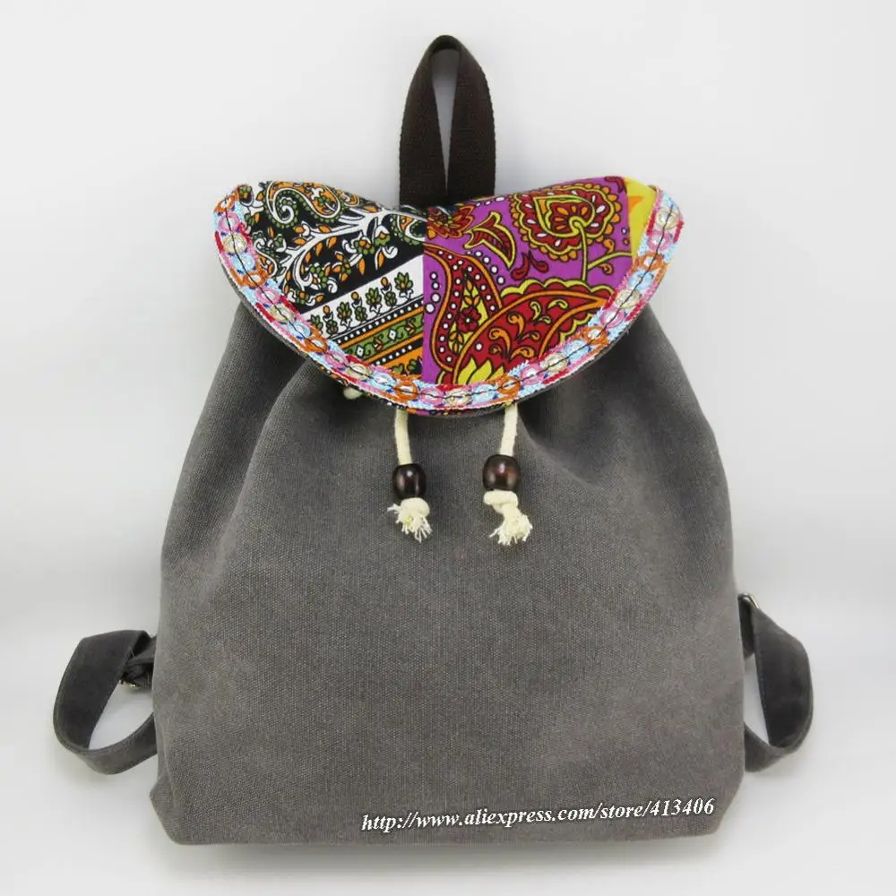 

Tribal Vintage Hmong Thai Indian Bohemian Boho hippie ethnic floral bag, rucksack backpack bag pom charm SYS-569B