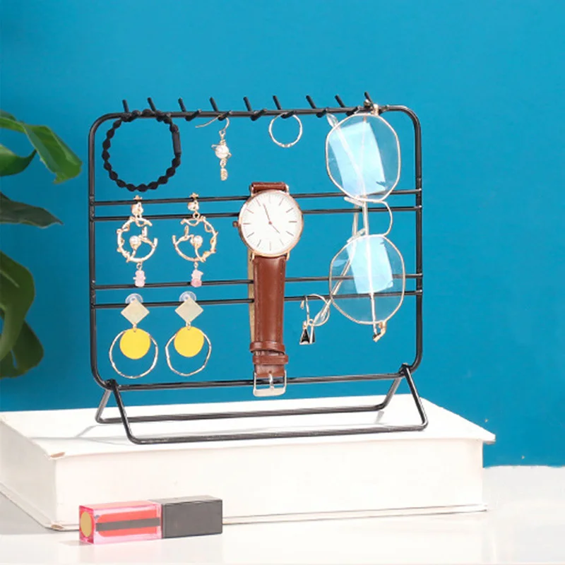 

Jewelry Storage Rack with Hook and Loop Wrought Iron Storage Display Rack Stand Showcase Necklace Earrings Decoration