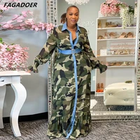 fagadoer elegant for women long dress s 3xl camouflage print autumn streetwear ruffles sashes maxi dress full sleeve vestidos