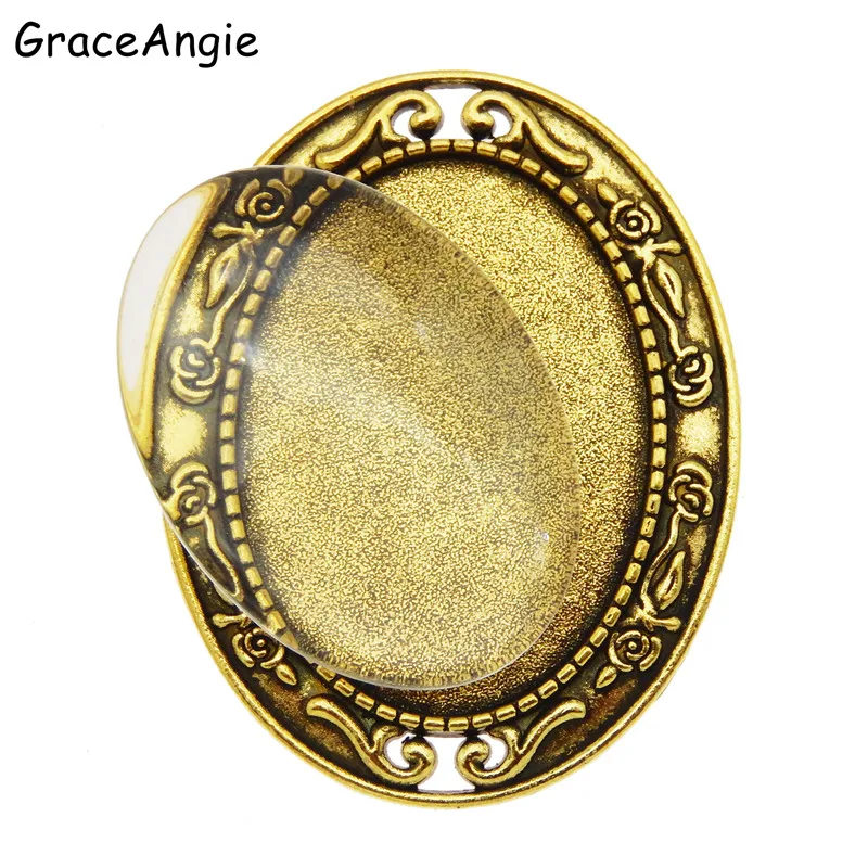 

3pcs Brooches Blank Settings Cabochon pins Bases Bezel Trays Fit 35*25mm Cabochon Cameo Vintage Jewelry Accessories women Gift