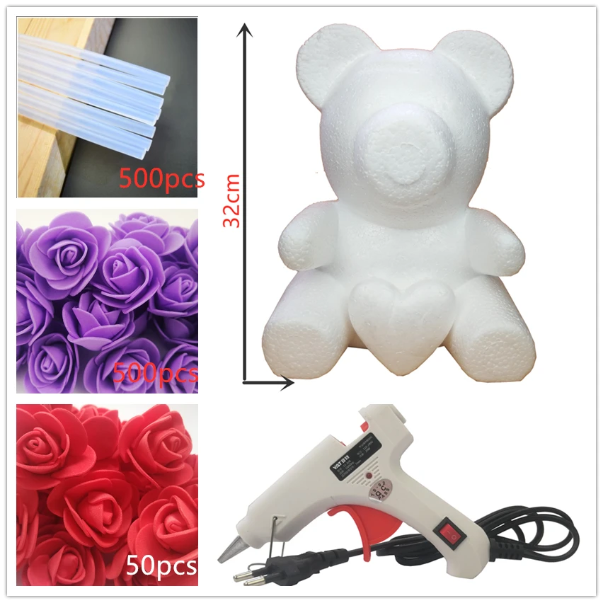 38cm purple bear 32 см пена Роза медведь плесень DIY искусственный цветок розы медведь розы с сердцем для влюбленных подарки - Цвет: 38cm purple bear