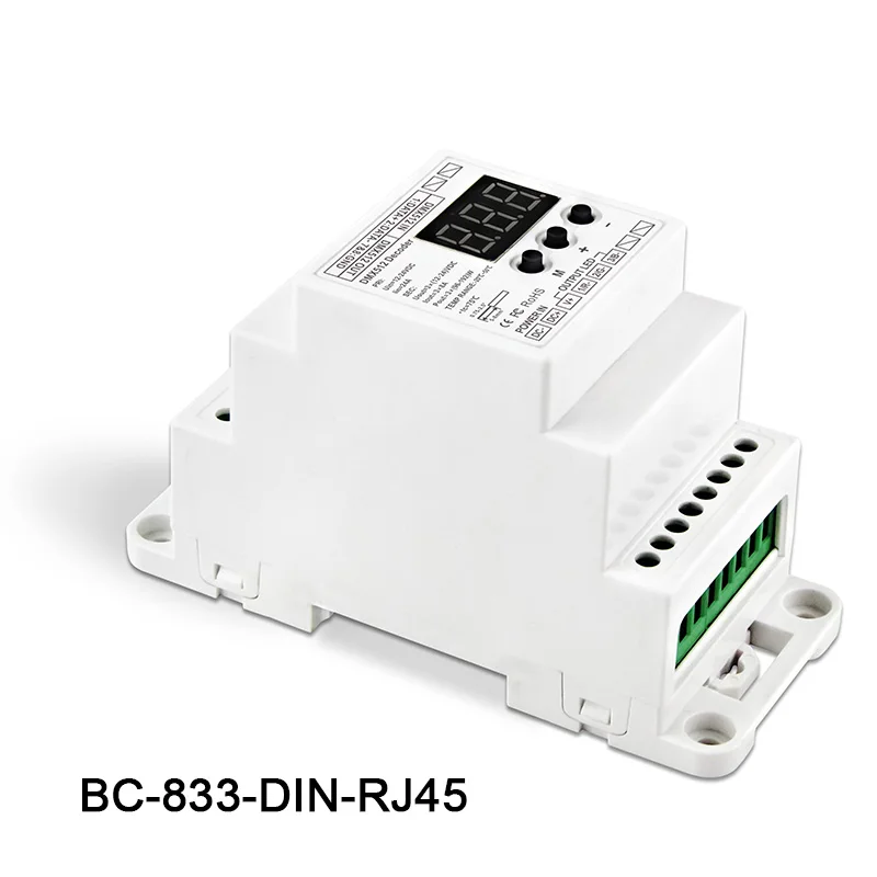 BC-833-DIN-RJ45 DC12-24V input 8A*3CH output DIN Rail 3CH Constant voltage DMX512/1990 Decoder controller for led strip lamp | Лампы и