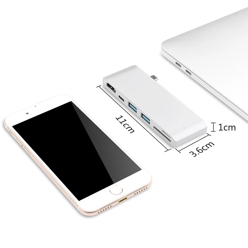 6 в 1 USB C концентратор Многофункциональный Тип C адаптер к HDMI SD/Micro кард-ридер и 2 USB 3,0 порта для нового MacBook Pro 15 16 Air 13