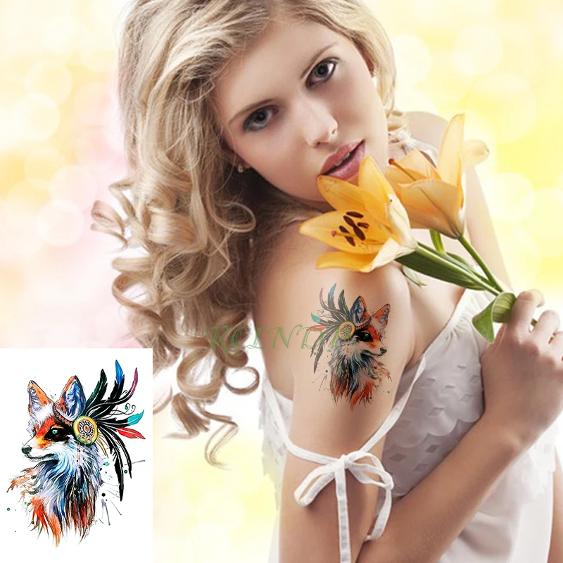 Водостойкая Временная наклейка для татуировок на теле лиса волок собака Ловец