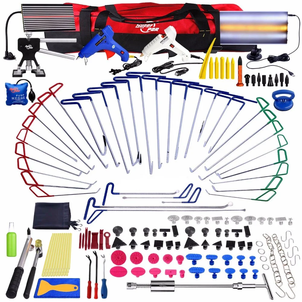 comprar Super Pdr Dent Remoção Ferramentas Slide Hammer Conjuntos De Pé-de-cabra Bomba Cunha De Borracha Martelo Cola Pistola Cola Varas Lâmpada Led