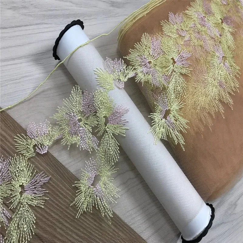 

(2M/Lot)Embroidered Tulle Lace Trim Nude Color Embroidery Lace Fabric DIY Doll Material Accessories Floral Lace for Sewing Craft