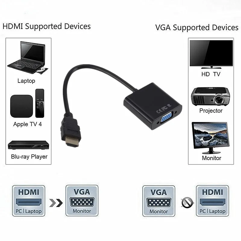 HDMI Male To VGA Female Converter to Cable Digital Analog HD 1080P For PC Laptop Tablet TO Adapter | Электроника