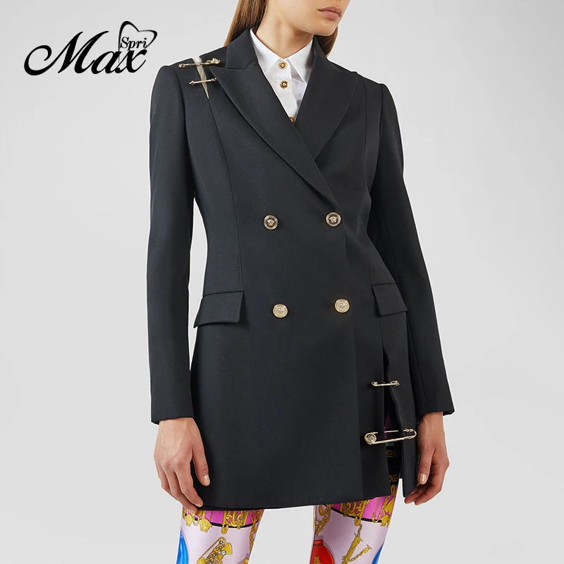 Женский двубортный Блейзер Max Spri черный блейзер с длинным рукавом и пряжкой