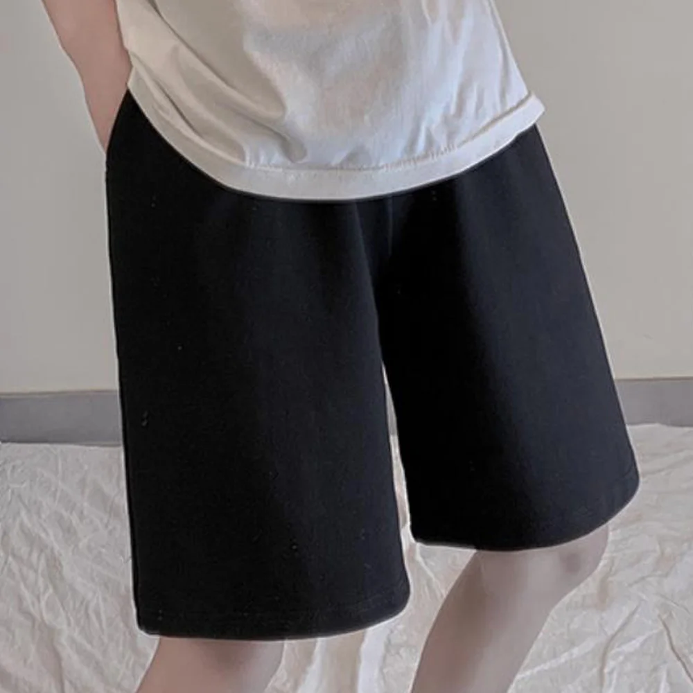 

2021 Summer Loose Women's Long Shorts Elastic High Waist Black Sweatshorts Ladies Cotton Casual Short Jogging Bermuda Femme