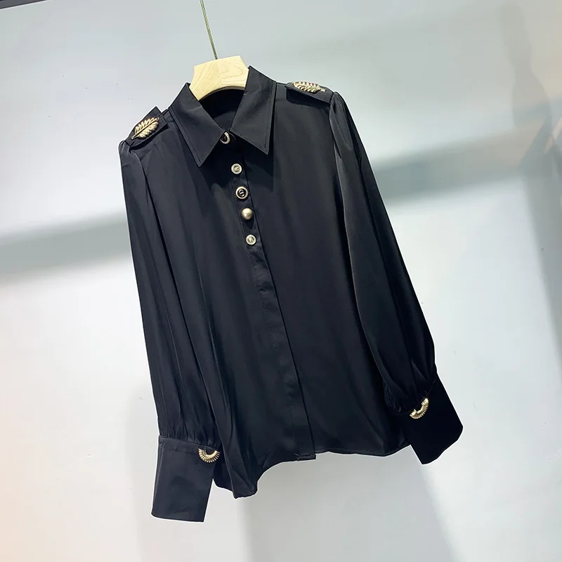 

Korean Style 2021 Fashion Elegant Epaulet Blouse Women Turn-down Collar Casual Shirt Female White Blusas Plus Size