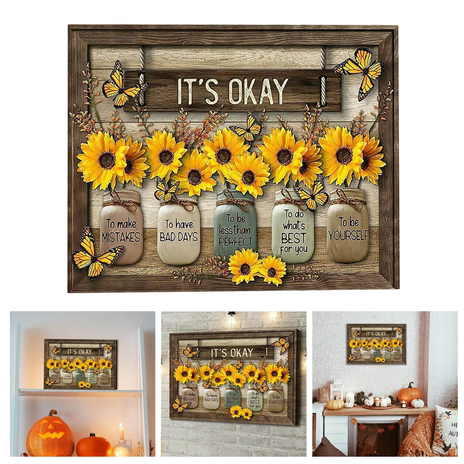 

Sunflower Wall Art Canvas Kitchen Decor Sunflower Hummingbird Rustic Table Decor Paintings Framed Country Pictures Modern