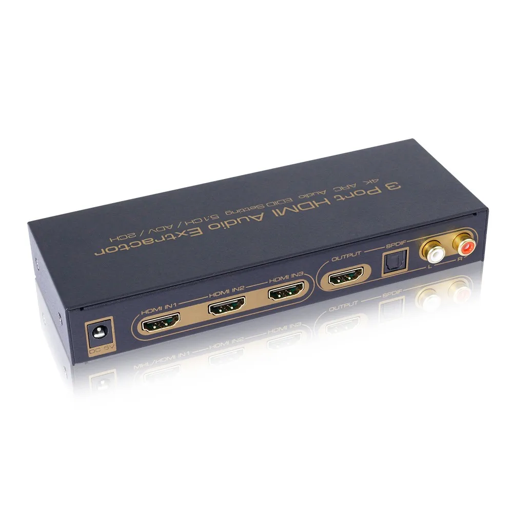 

HDMI Switch 3X1 UHD 4K@30Hz 3 in 1 Out o Extractor HIFI 5.1 SPDIF Toslink Optical 2RCA ARC for TV Stick EU Plug