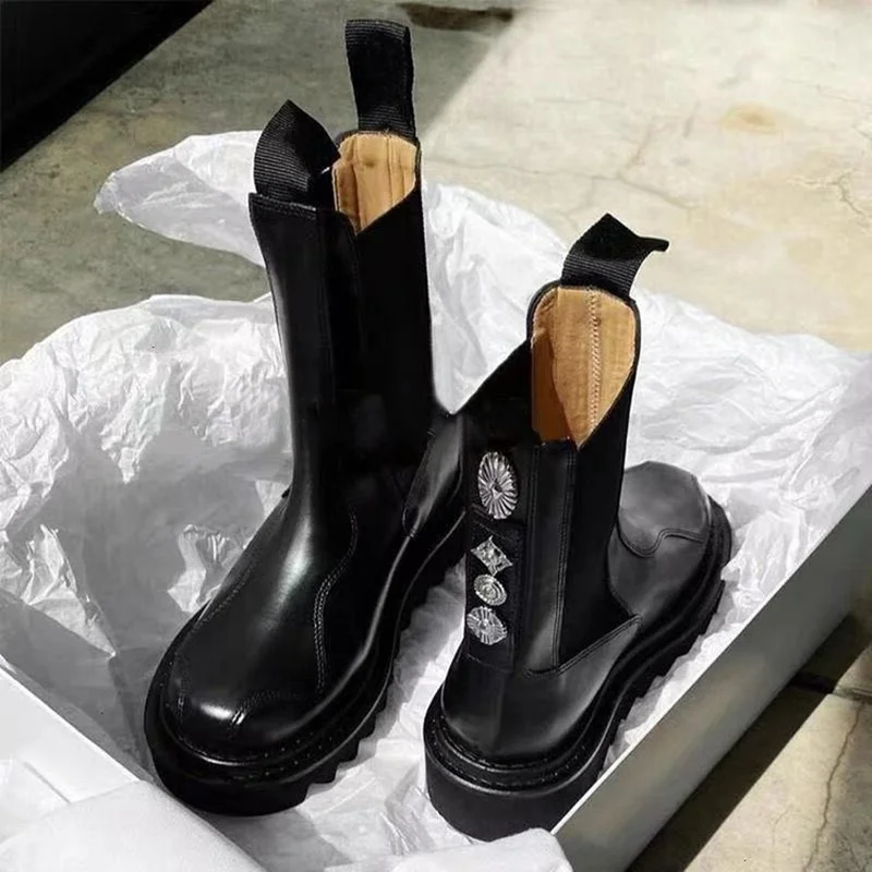 

Martin Boots Women's Ankle Boots British Style Thick Soled Short Boots Autumn and Winter Round Head Fashion Plush Black Shoes