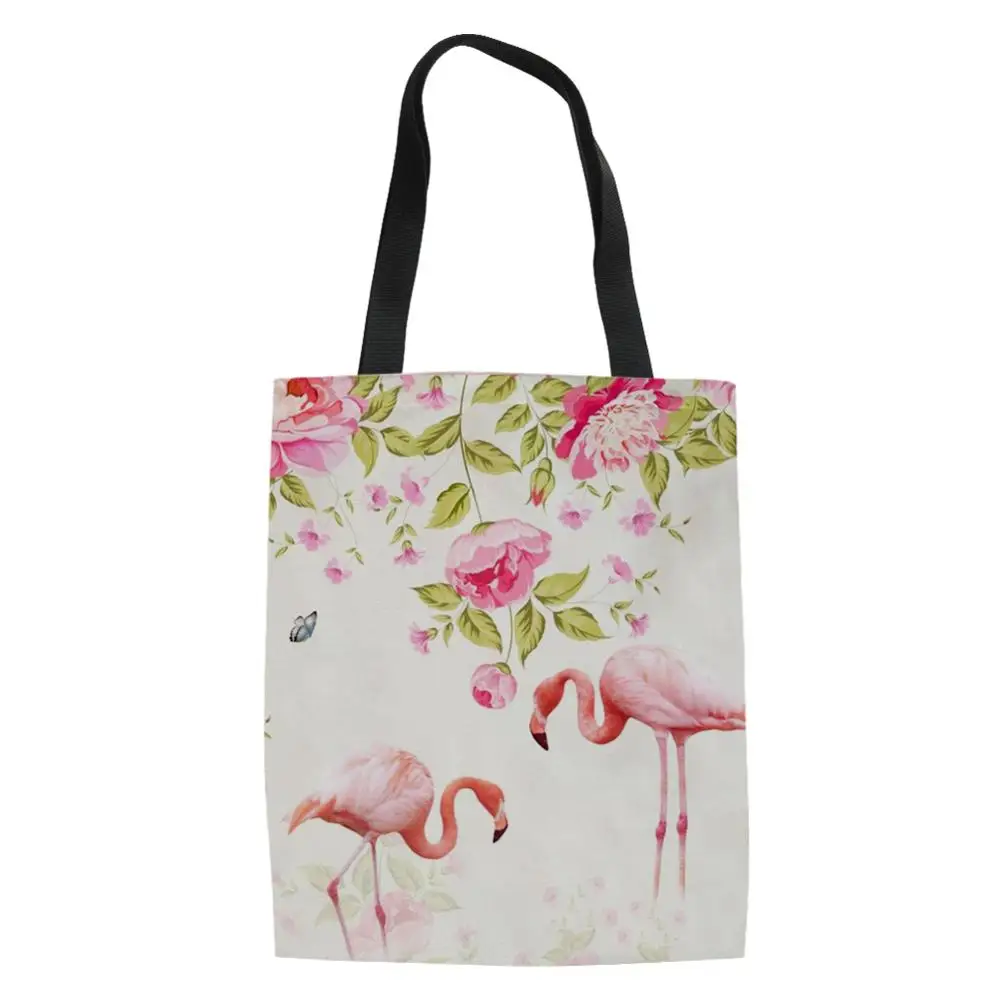 

HaoYun Fashion Women's Linen Bags Flower Flamingos Prints Pattern Shopping Bag Girls Handbag Ladies Cartoon Animal Canvas Bags