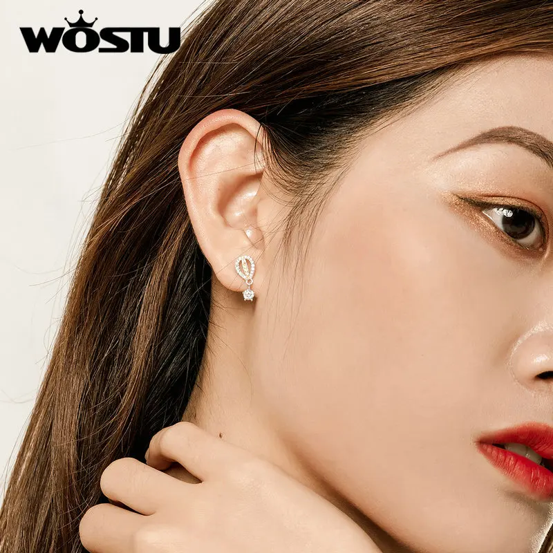 WOSTU Real 925 Sterling Silver Rainbow Air Balloon Stud Earrings For Women Stylish Zircon Small Romantic Jewelry FIE770 | Украшения и