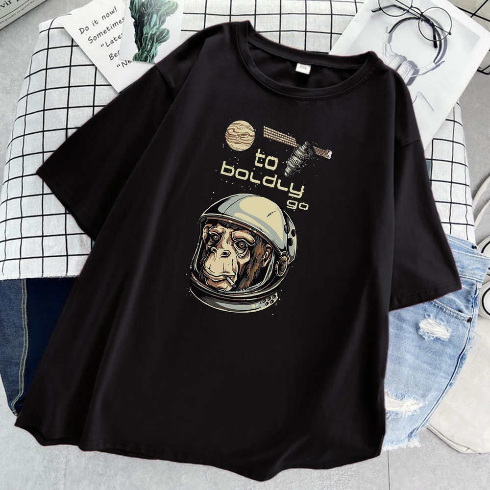 

Boldly Go Astronaut Monkey T-Shirt For Women Harajuku Style T Shirt Summer Hot Sale Tee INS Trendy Short Sleeves Tops For Women