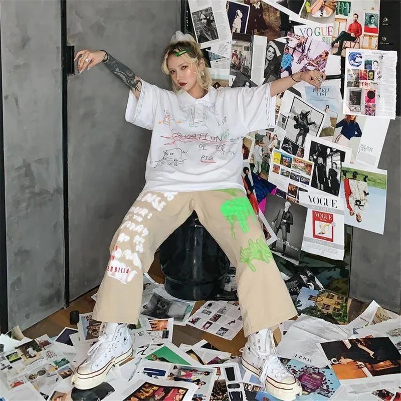 

Japan Punk Pants Spring Autumn Women Pants Elastic Waist Mori Girl Letter Print Harem Pants Fashion 2020 Casual Hip Hop Pants