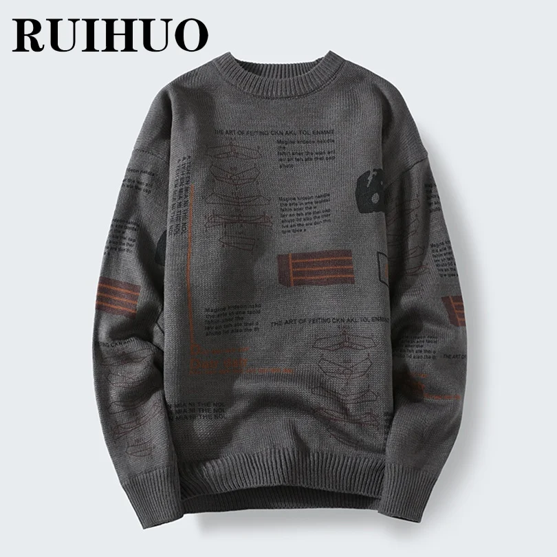 Свитер RUIHUO с графическим рисунком мужская одежда корейский модный мужской
