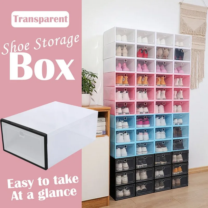 

New Fold Plastic Shoes Case Thickened Transparent Drawer Case Plastic Shoe Boxes Stackable Box Shoe Organizer Shoebox