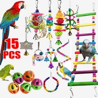 15 pack parrot set toys cockatiel cage bird small ladder stand budgie metal rope