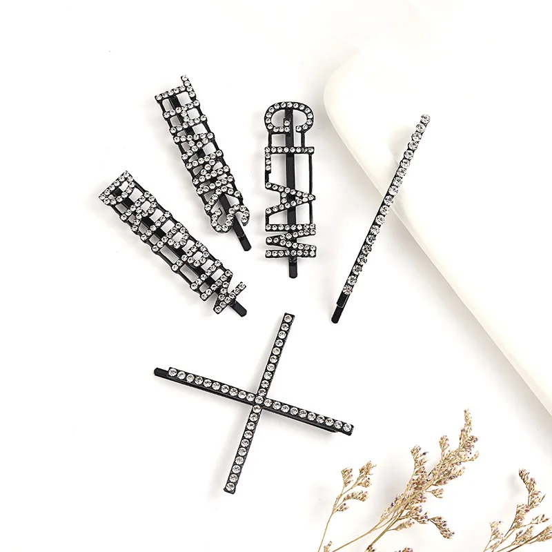 Стразы металлические заколки в виде букв для волос женщин шпильки девочек черные