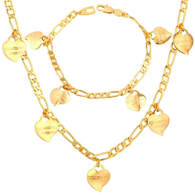 

Collare Romantic Love Forever Bracelets Bangles Figaro Chain Necklace Jewelry Sets For Women Gold Color Wholesale S546