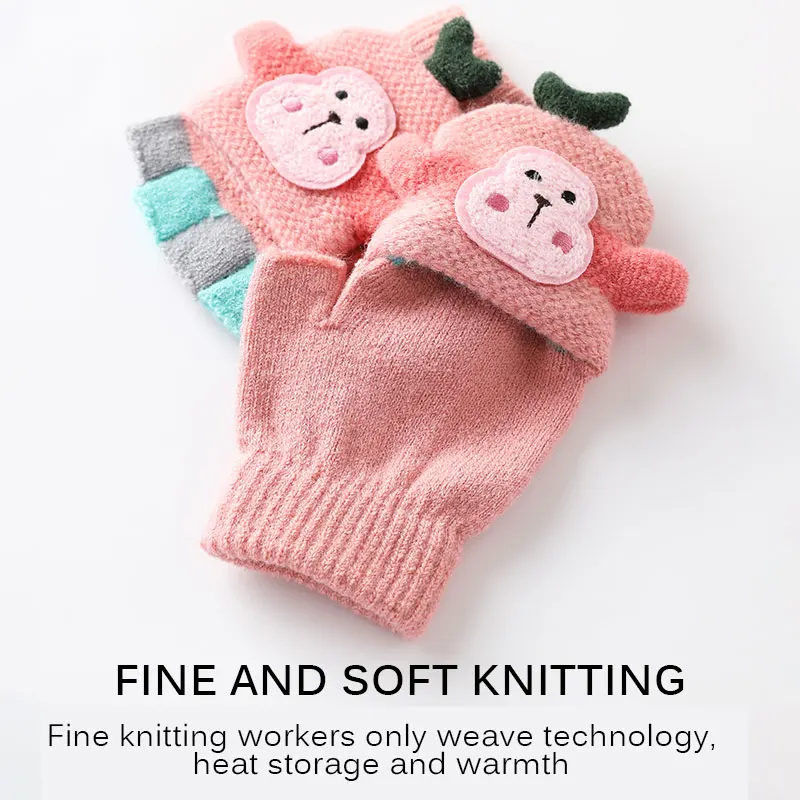 

Cartoon Winter Warm Gloves Full Finger Kids Mitten Kids Gloves Cute Pattern Warm Knitted Winter Gloves Outdoor Costume Accessory