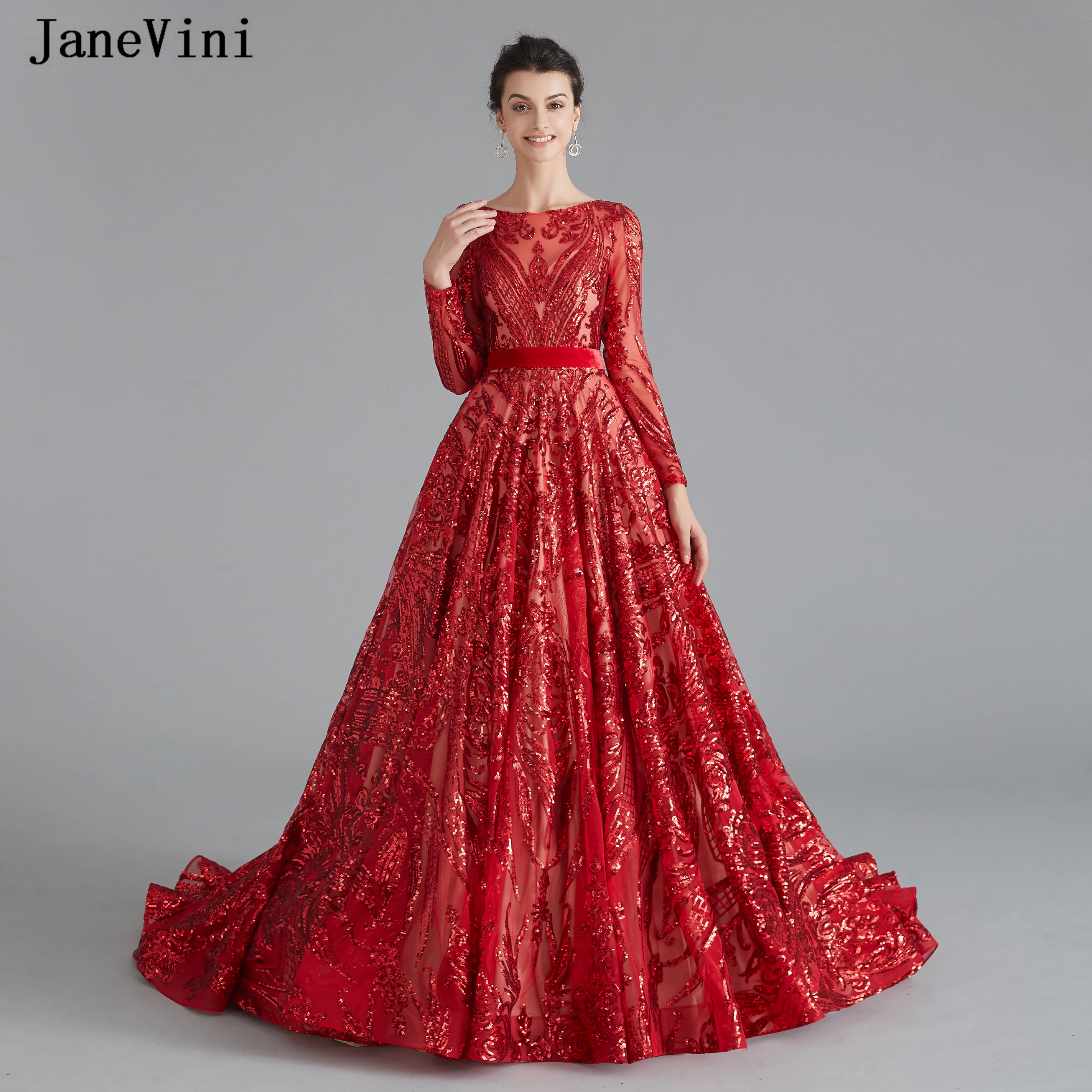 Роскошное красное вечернее платье jaevini Дубай на заказ с длинным рукавом