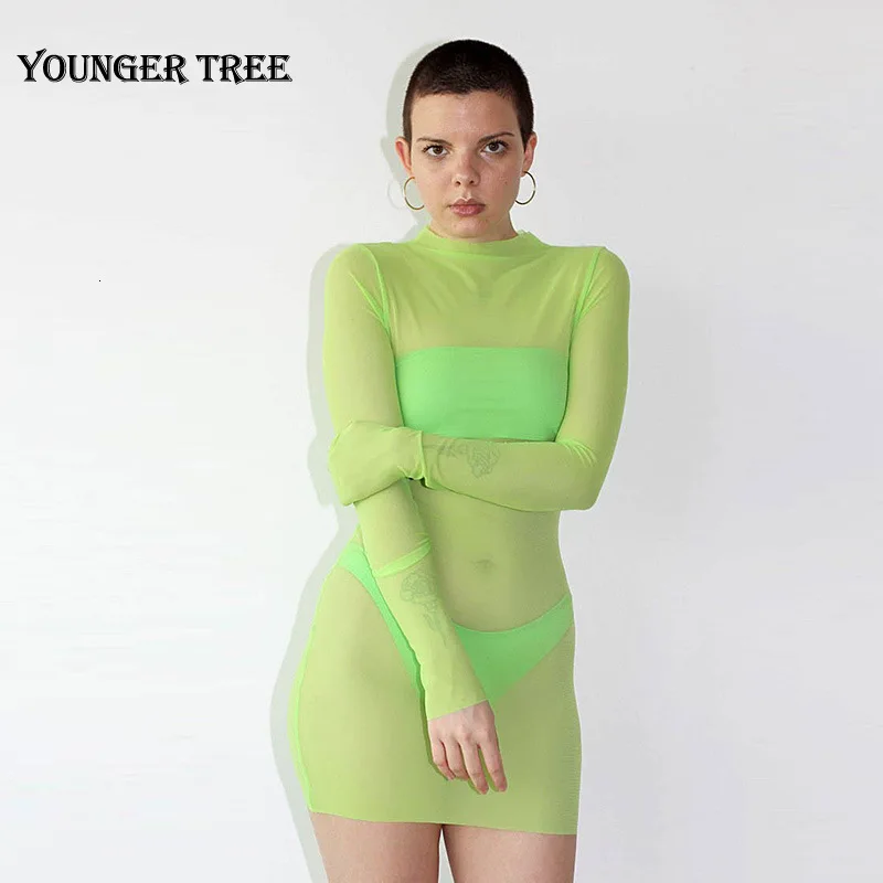 Женское вечернее платье с длинным рукавом прозрачное сексуальное Сетчатое