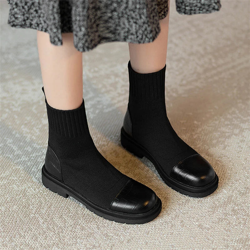 

2022 New Women'S Boots Fashion Stitching Women'S Boots Round Head Sleeve Elastic Boots Socks Boots Wool Boots