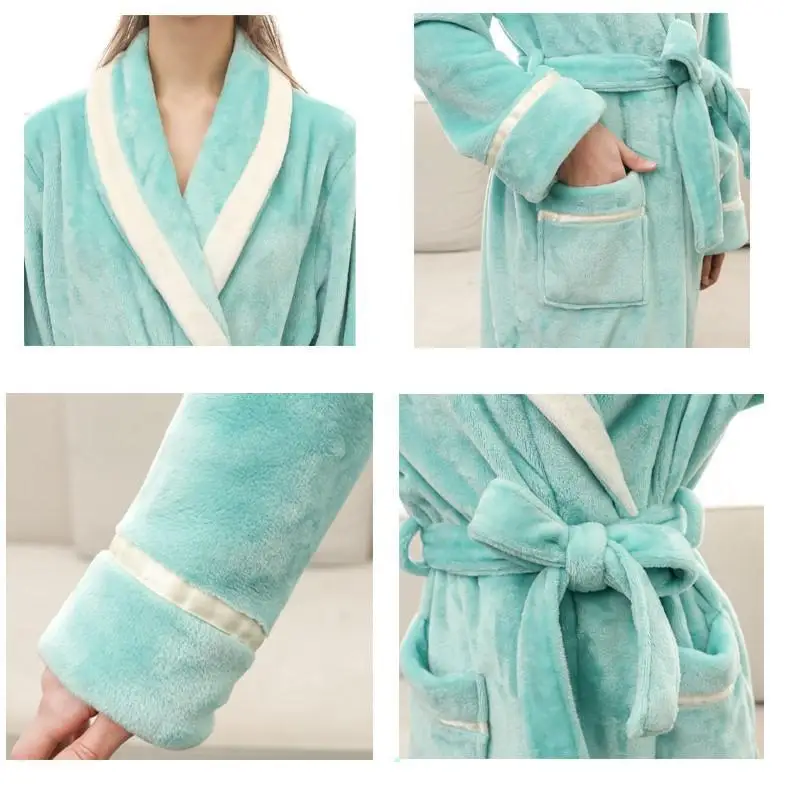 

Lovers' Oversize Kimono Bathrobe Gown Winter Warm Flannel Sleepwear Couple Nightwear Thicken Nightdress Coral Fleece Home Wear