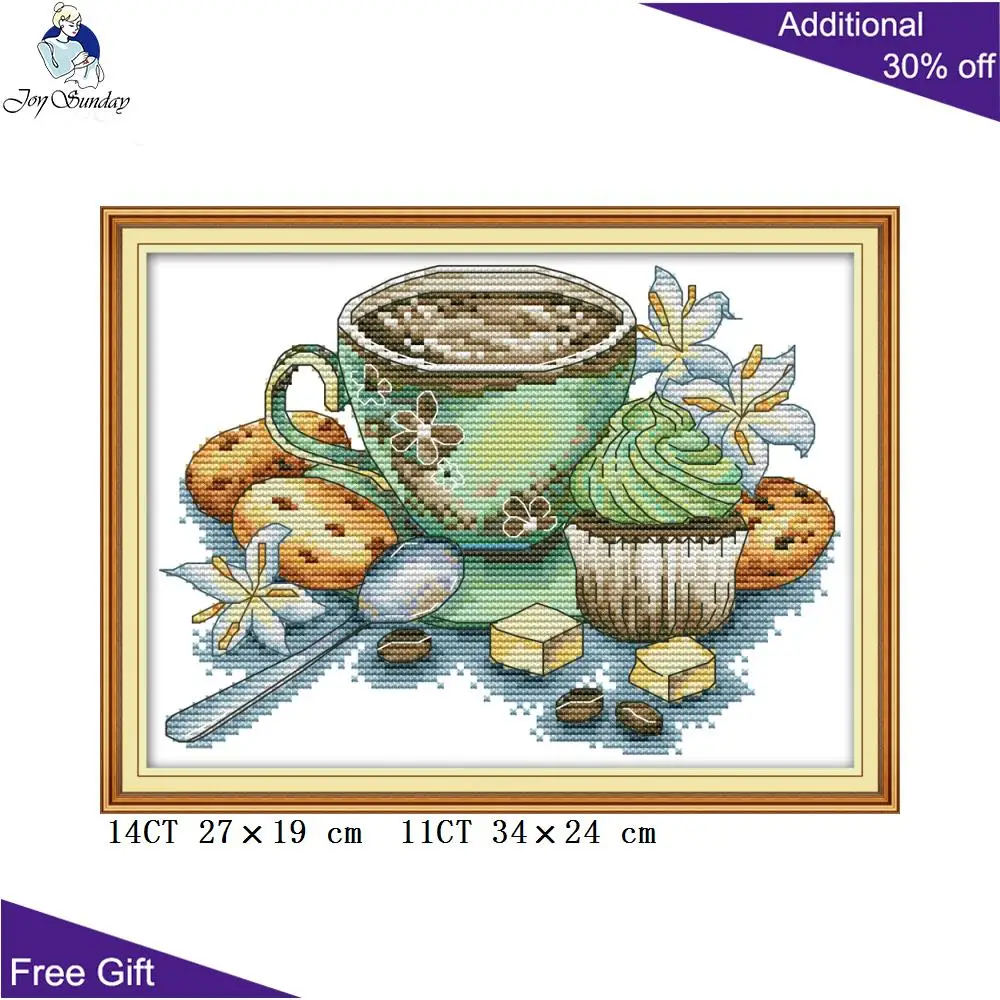 Joy Sunday чайные чашки и торт рукоделие J429 J430 14CT 11CT Счетный и штампованный домашний декор чашки и торт наборы для вышивки крестиком