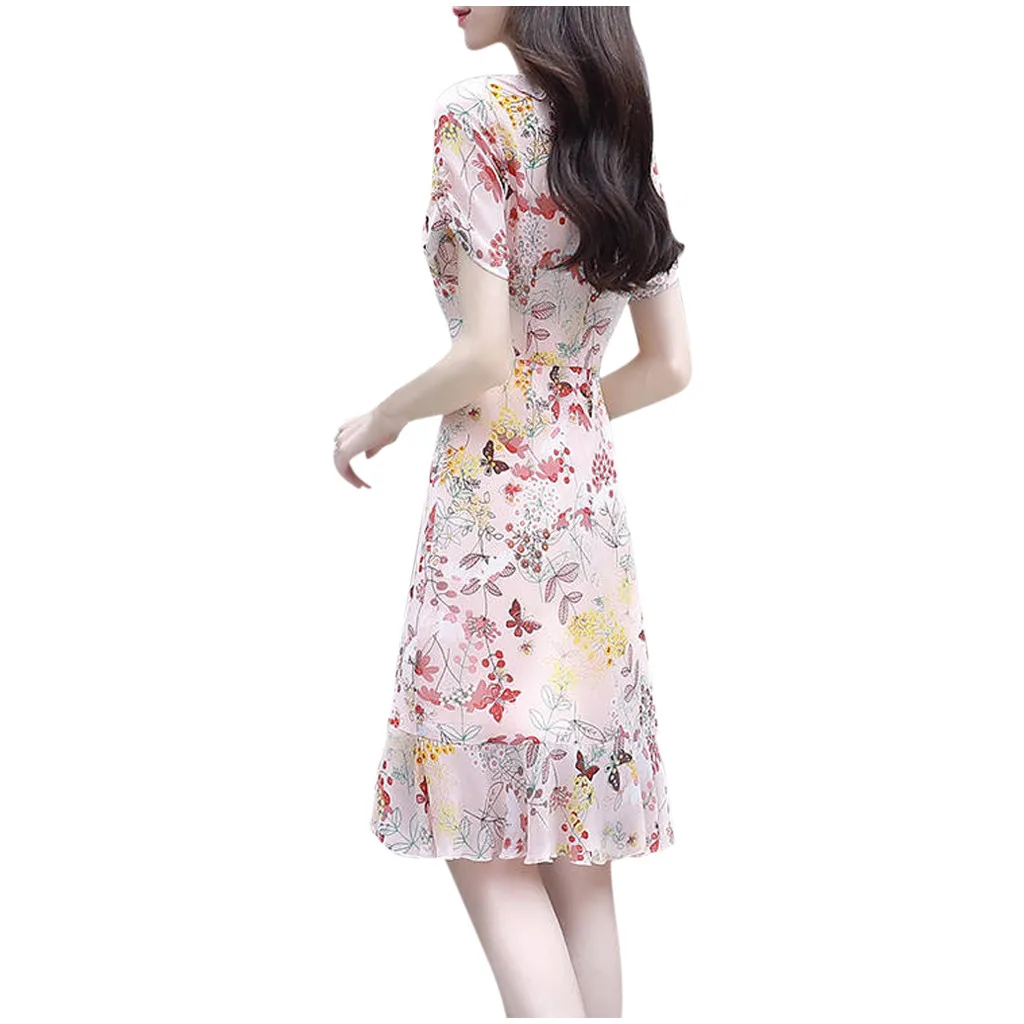 Модное повседневное женское мини-платье с круглым вырезом и коротким рукавом