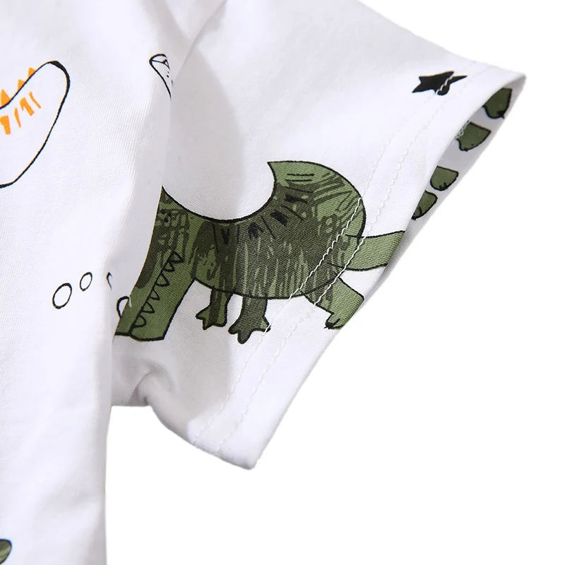 Baby Boy Clothes Summer Boys Casual Short Sleeve Dinosaur Print T-shirt Tops+Letters Shorts Costume Sets |
