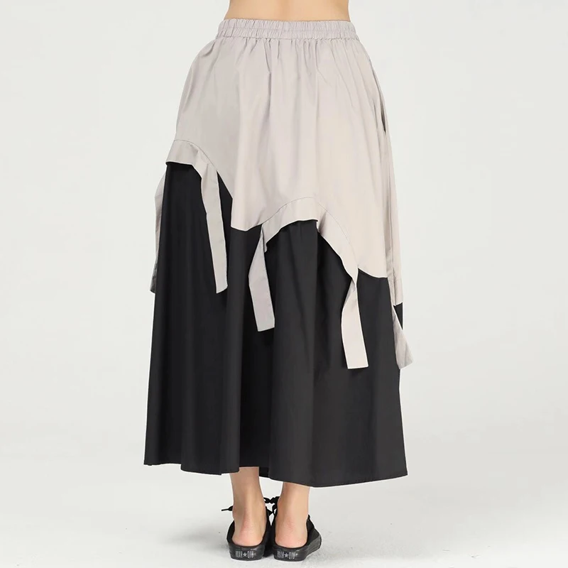 

CHICEVER Patchwork Skirts For Women High Waist Hit Color Loose Bandage Designer Ruched Oversize Mid A Line Skirt Female 2021 New