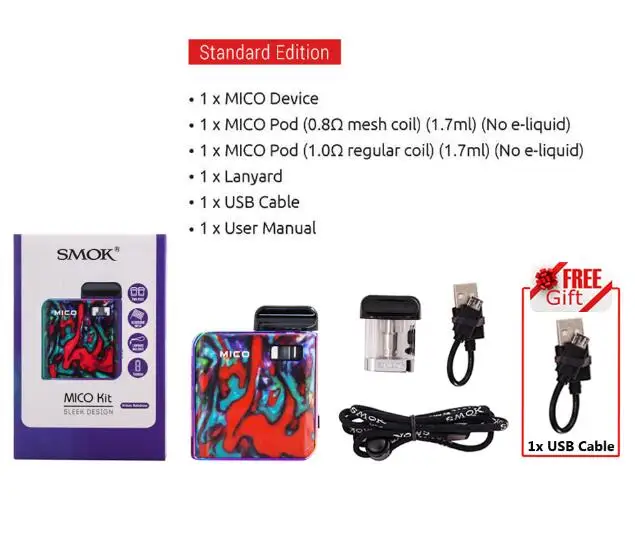 Распродажа! набор SMOK Mico, зажигалка, 700 мА/ч, батарея, электронная сигарета, анти-протекание, мини, электронная сигарета, ручка Pod, катушка VS NORD JC01 - Цвет: Rainbow 1 Gift