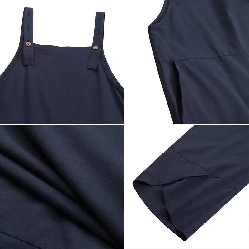 

Women Jumpsuits 2021 VONDA Female Casual Sexy Sleeveless Rompers Loose Spaghetti Straps Solid Playsuits Work Overalls Plus Size