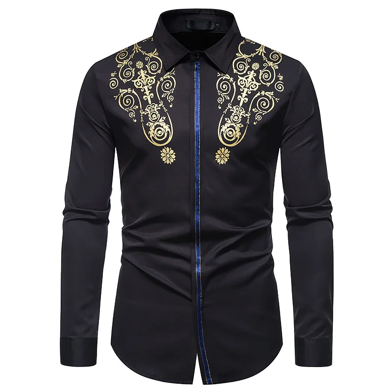 2021 Spring and Autumn New Men's Printed Single Breasted Slim Fit Retro Long Sleeve Men's Shirts  - buy with discount
