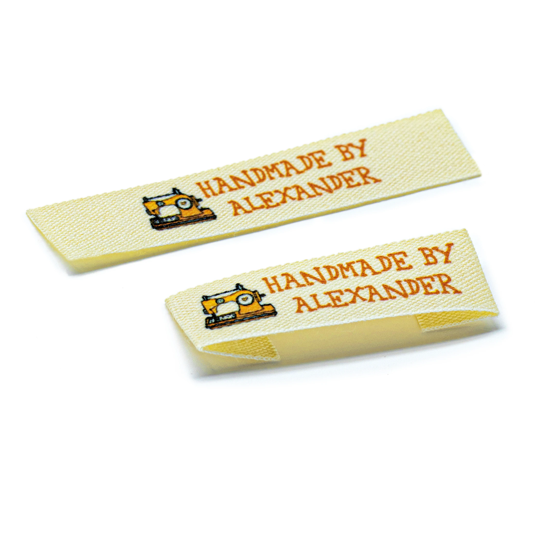 

Custom Beige　Sewing label, Fold, Custom Clothing Labels - Fabric Name Tags, Logo or Text, Cotton Ribbon, Custom Design (FR273)